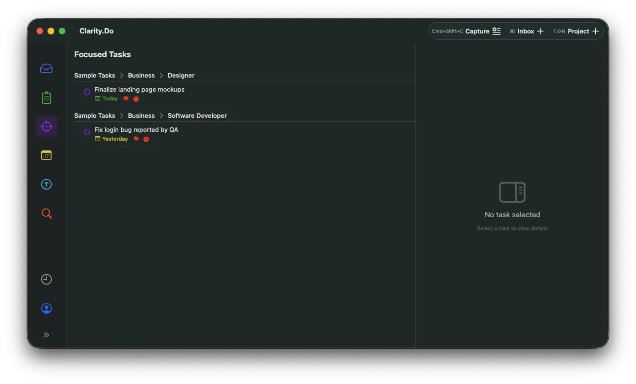Clarity.Do Focus view on macOS