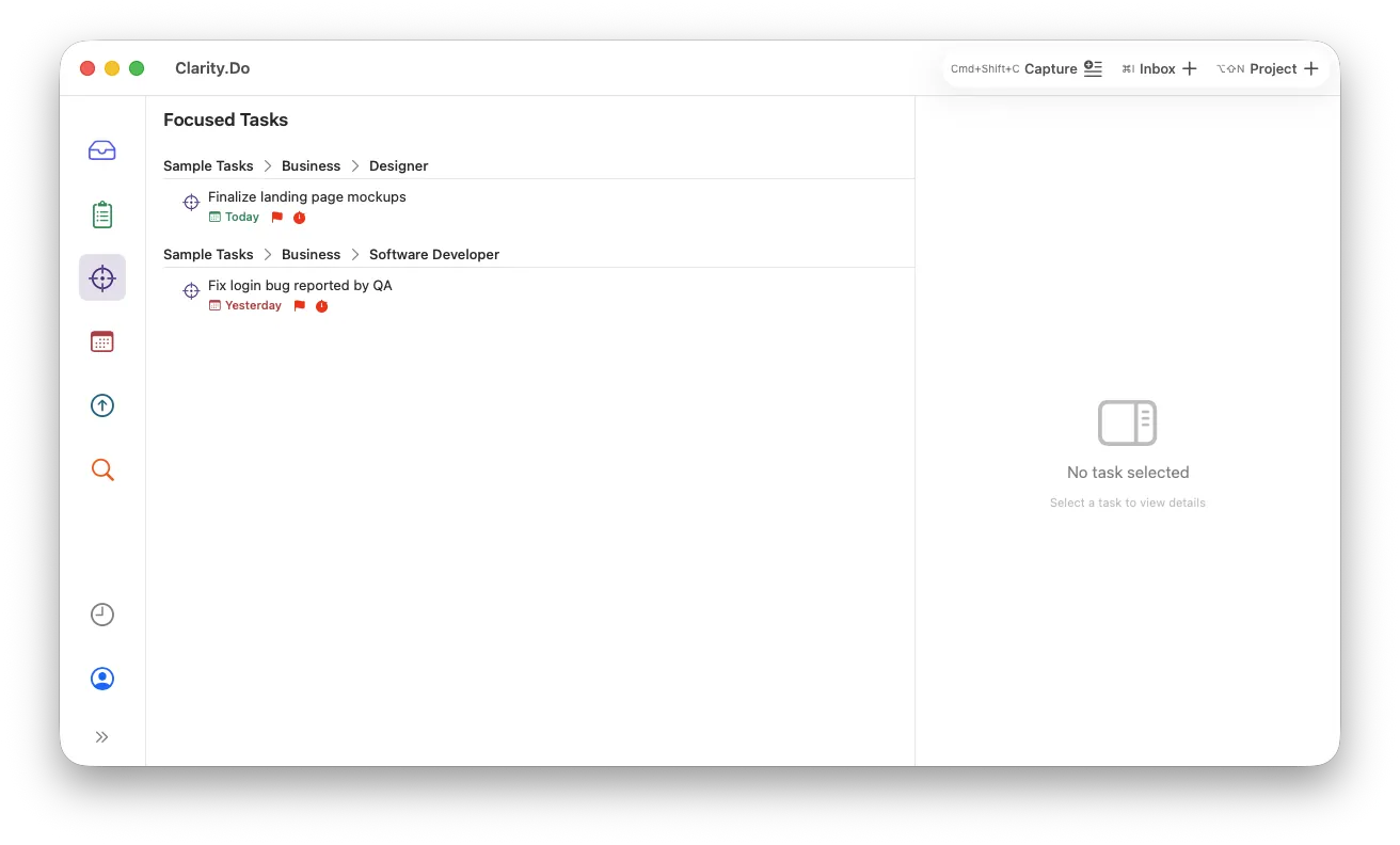 Clarity.Do Focus view on macOS