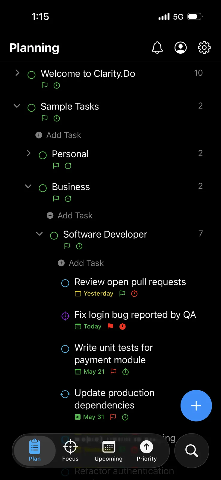 Clarity.Do Plan view on iPhone