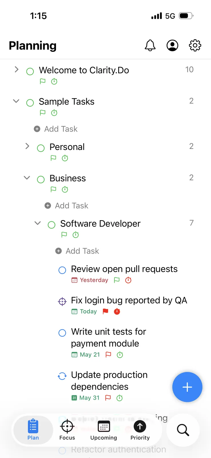 Clarity.Do Plan view on iPhone