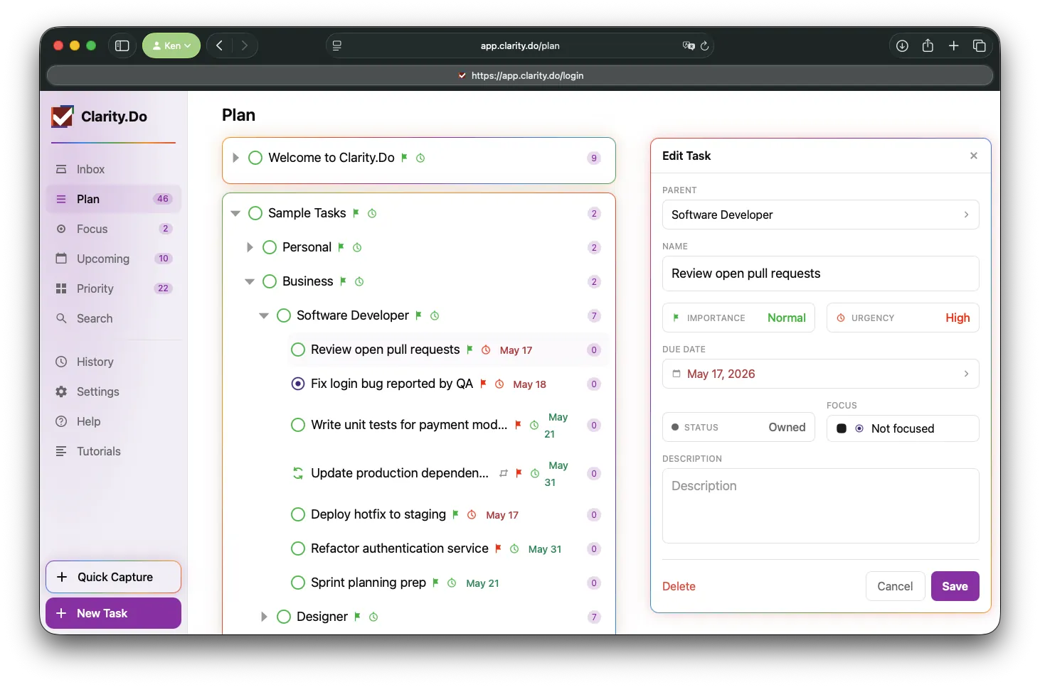 Clarity.Do Plan view on the web