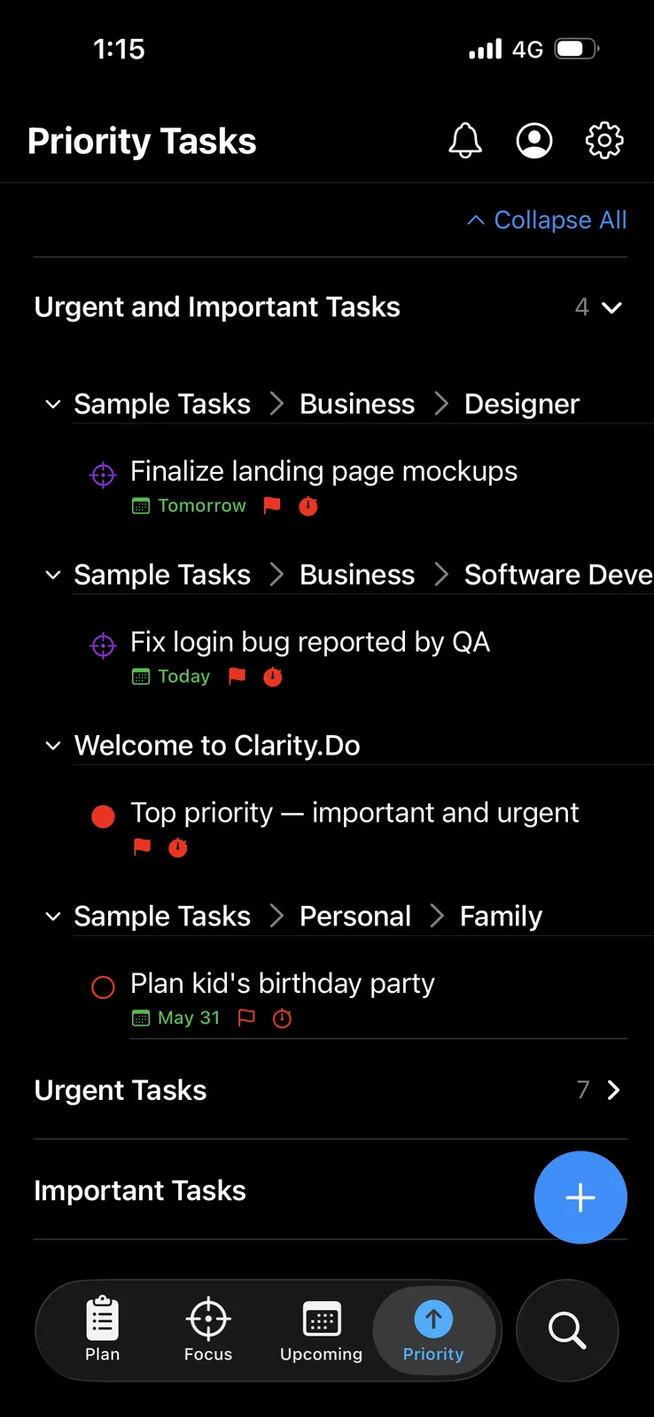 Clarity.Do Priority matrix on iPhone