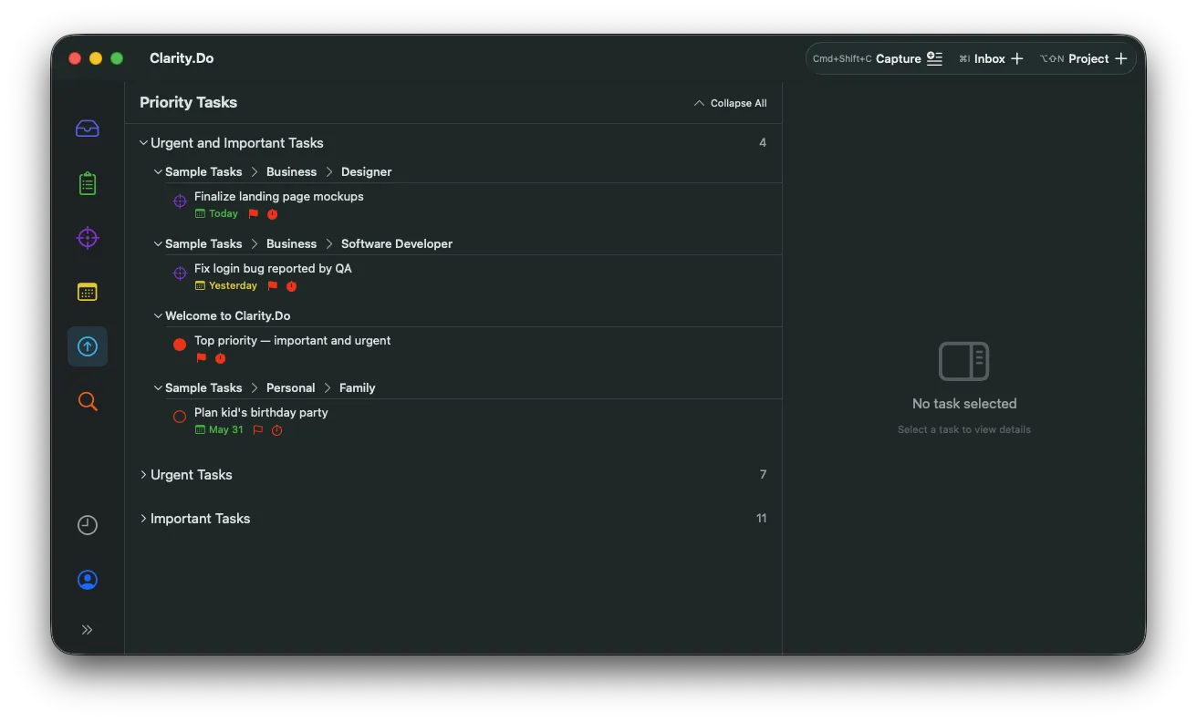 Clarity.Do Priority matrix on macOS
