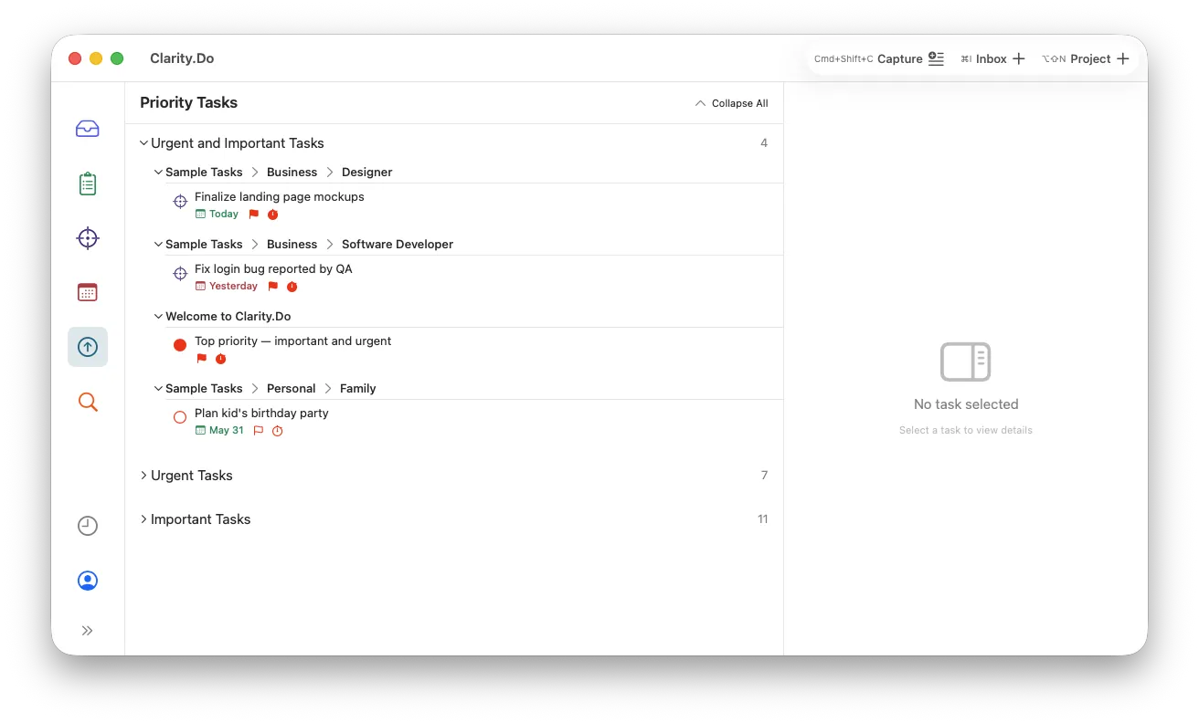 Clarity.Do Priority matrix on macOS