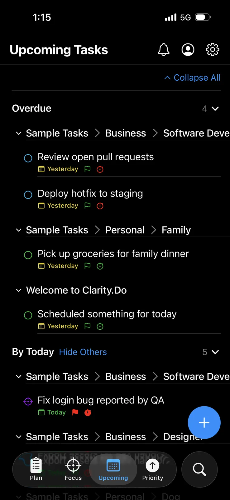 Clarity.Do Upcoming view on iPhone