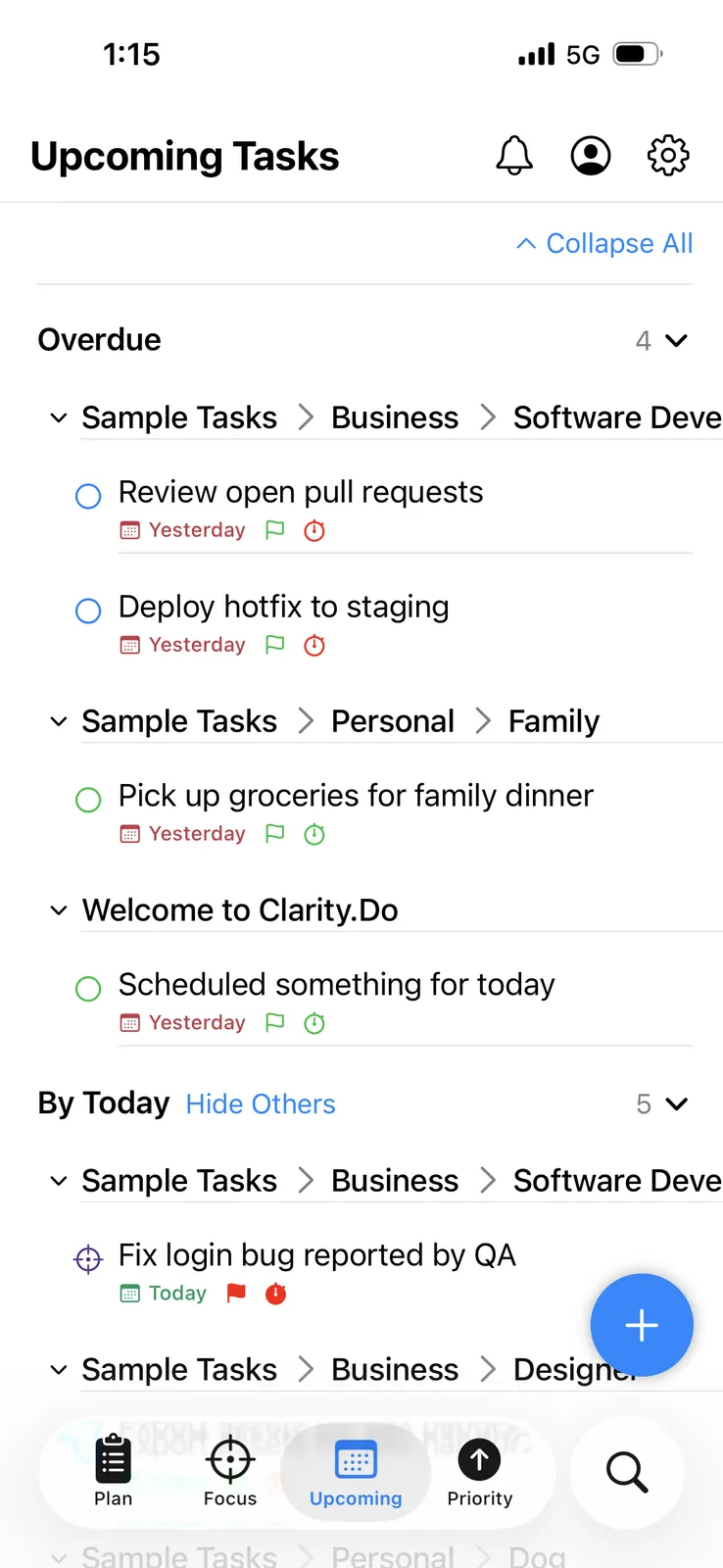 Clarity.Do Upcoming view on iPhone