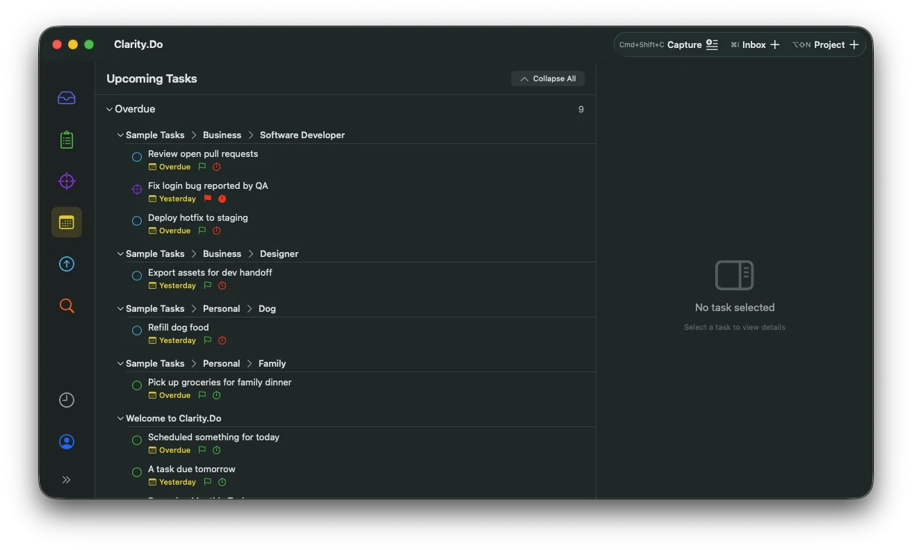 Clarity.Do Upcoming view on macOS