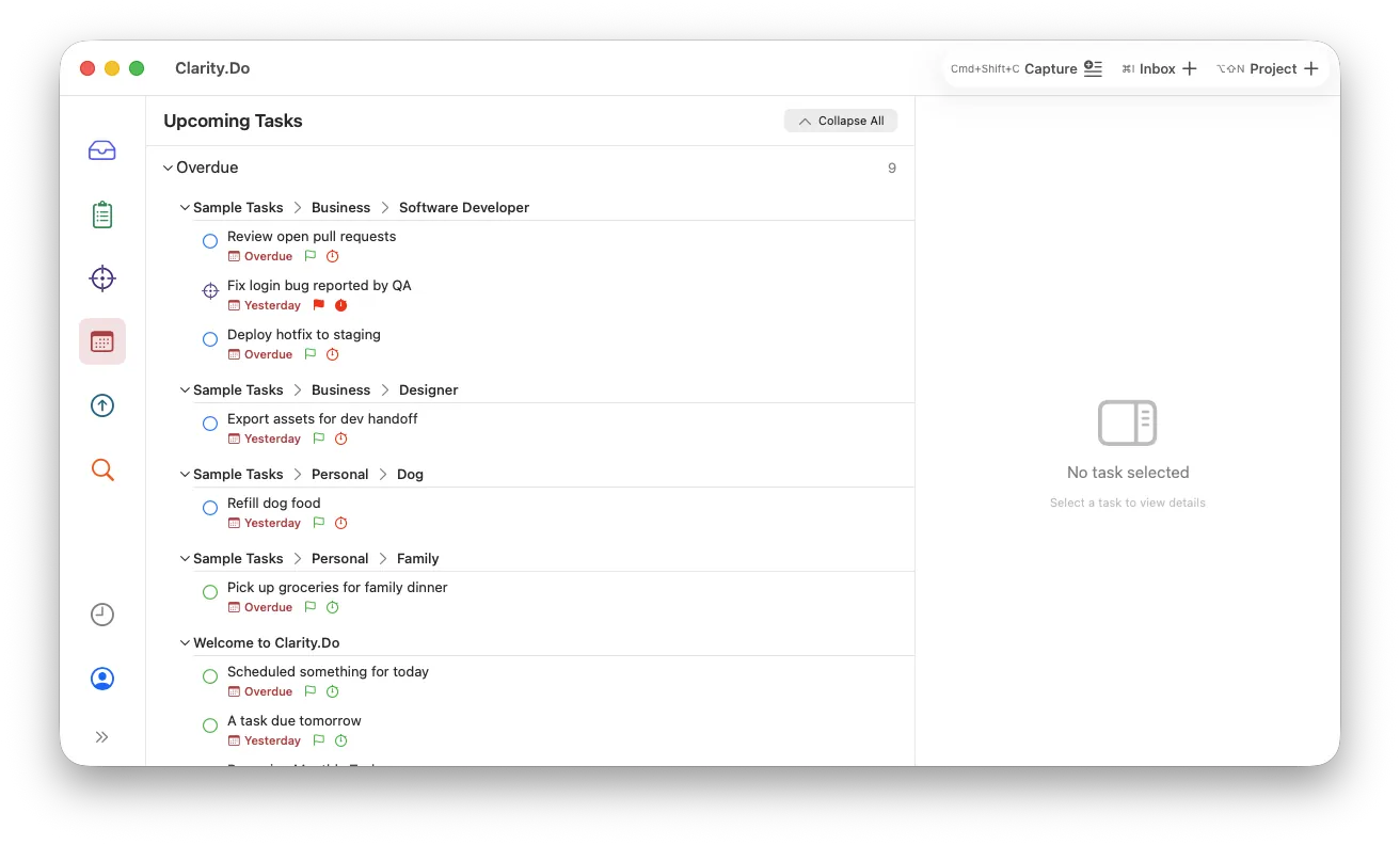 Clarity.Do Upcoming view on macOS